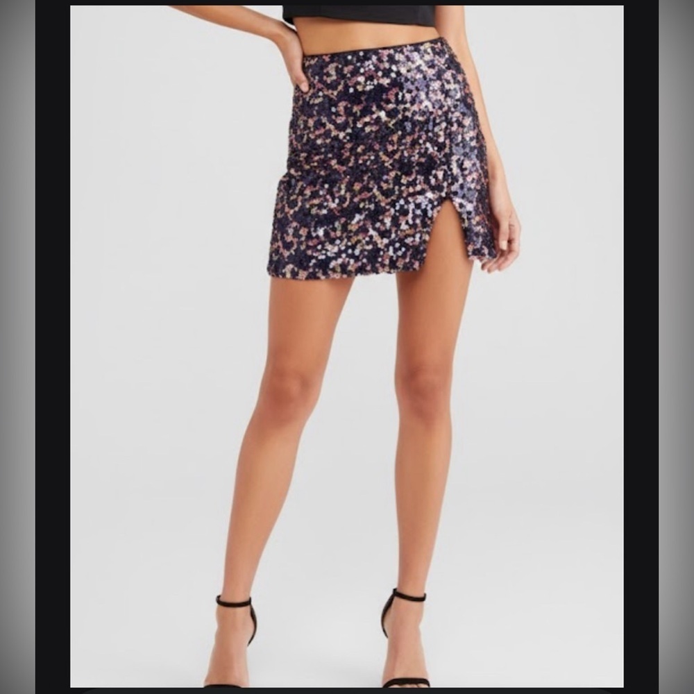 NWT Urban Outfitters Sequin Mini Skirt - Black and Pink